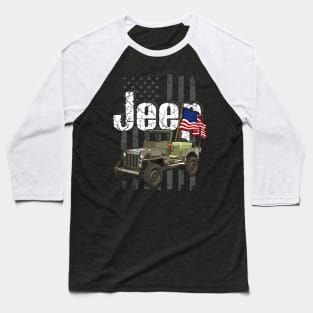 Willys MB Jeepcar JEEP Flag Baseball T-Shirt